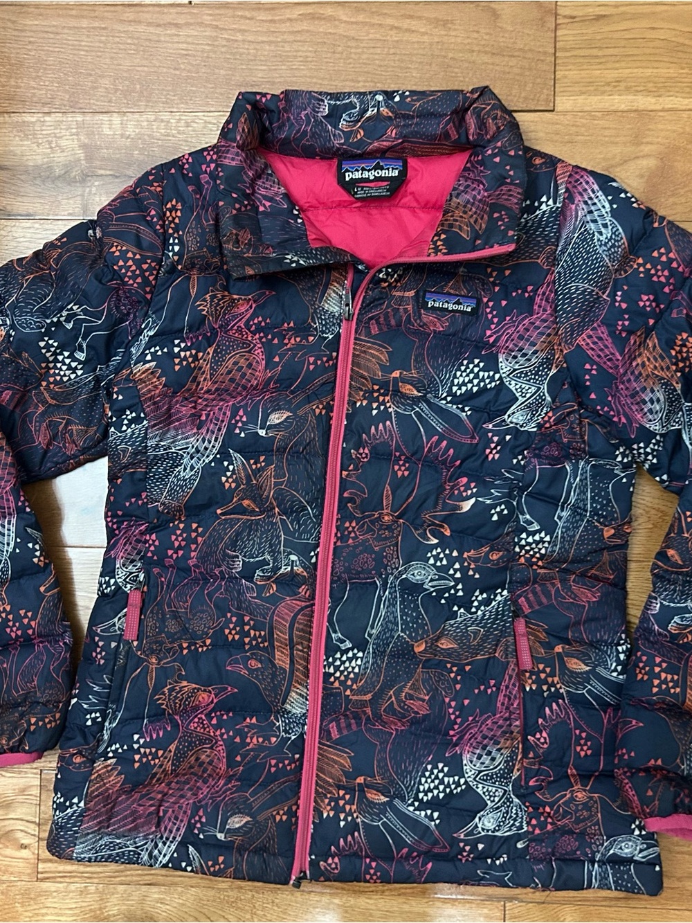 Patagonia Girls Down Puffer Jacket Animal Print Size L 12